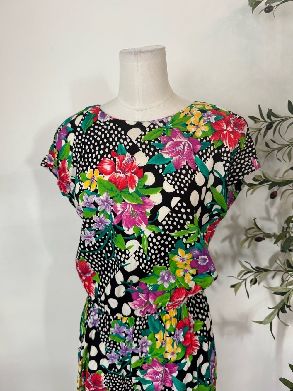 L.A. Gal Vintage Floral Polka Dot Jumpsuit Size 9/10 Padded Shoulders Retro 80s - Picture 4 of 9